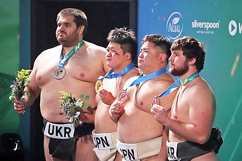 Sumo wrestler Miwa participates in the open weight division at the World Combat Games and won the championship