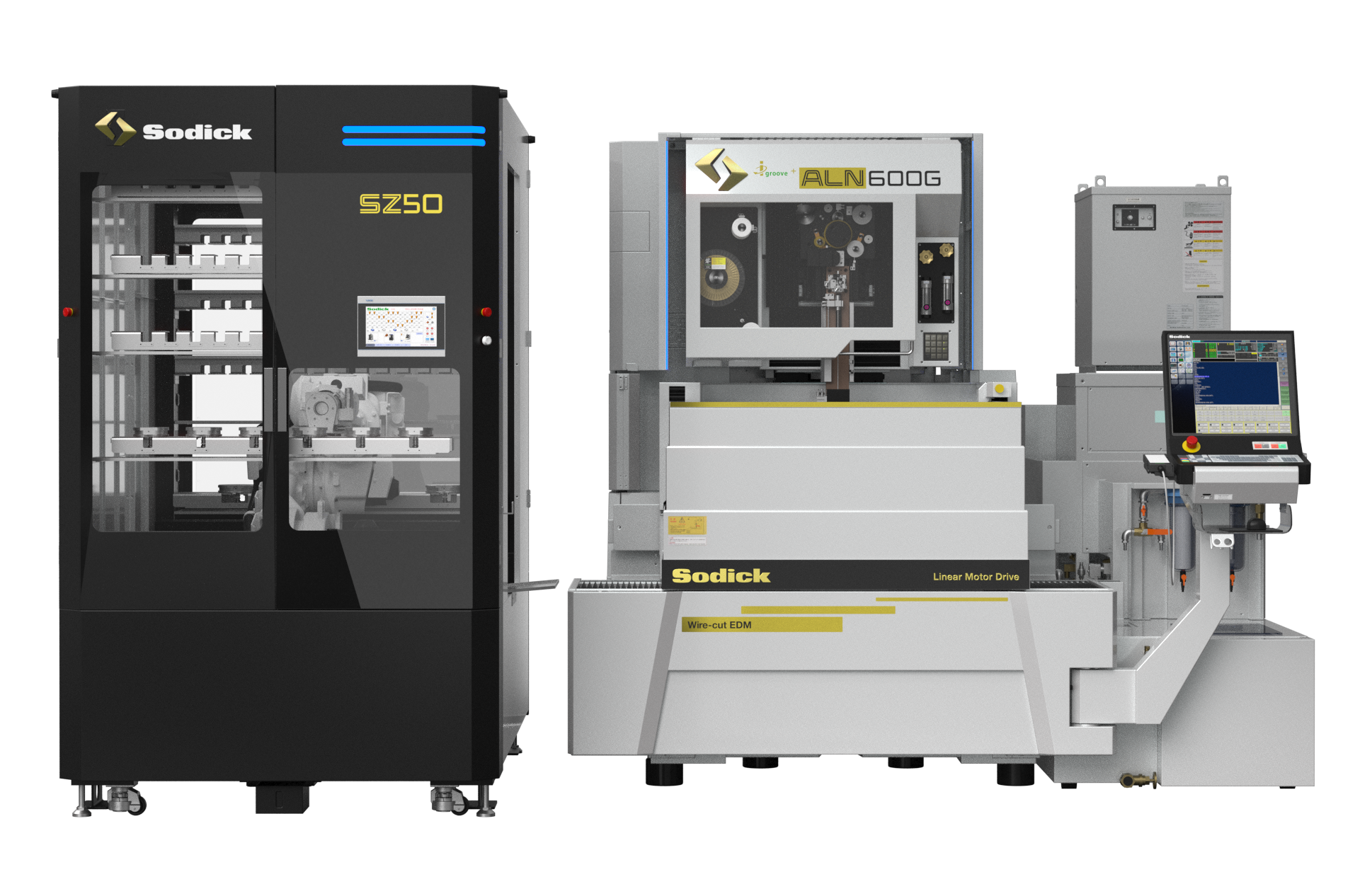 新開発の自社製ワーク搬送装置 SZ50 とワイヤ放電加工機 ALN600G