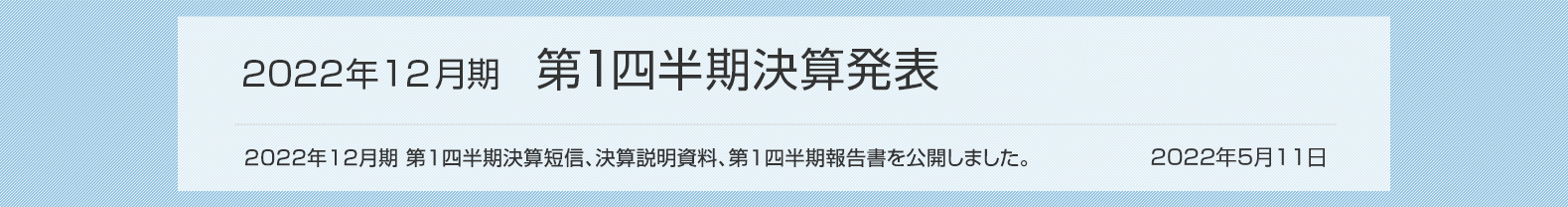 2022年5月11日 2022年12月期 第1四半期決算発表