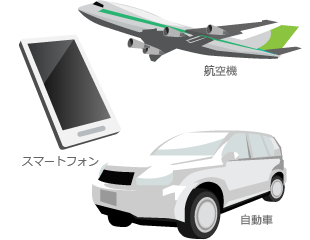 航空機　スマートフォン　自動車