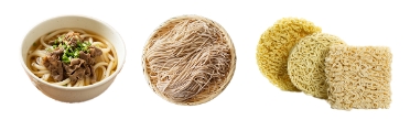 乾麺、生麺、茹麺、蒸麺、冷凍麺、調理麺、L 麺、LL 麺、餃子皮、パスタ