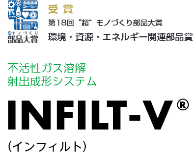 第18回 2021 年「“超”モノづくり部品大賞 環境・資源・エネルギー関連部品賞」受賞　不活性ガス溶解 射出成形システムINFILT-V®（インフィルト）