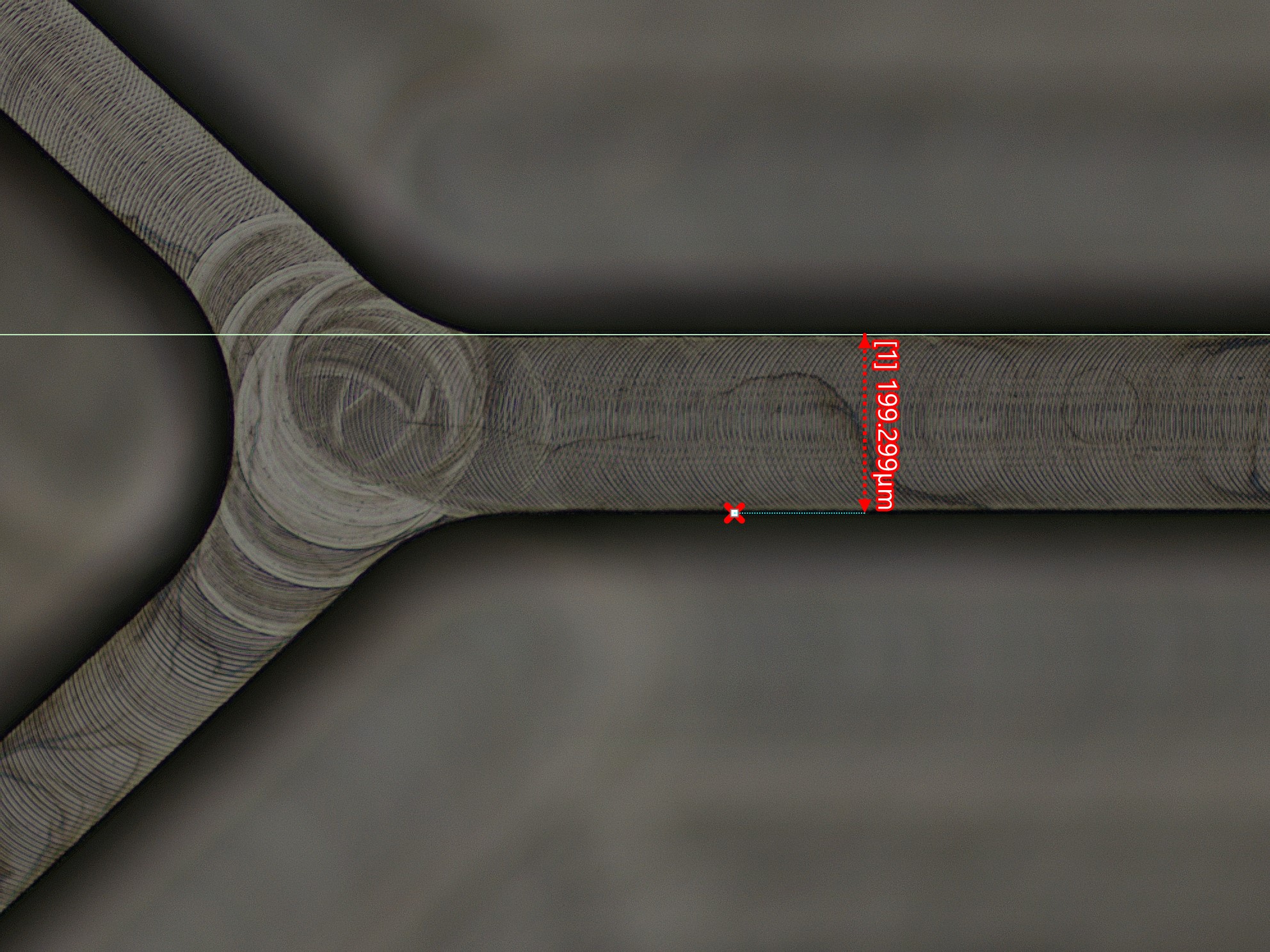 マイクロ流路デバイス金型コアサンプル：リブ幅の測定結果（199.299μm）