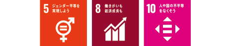 5.ジェンダー平等を実現しよう 8.働きがいも経済成長も 10.人や国の不平等をなくそう